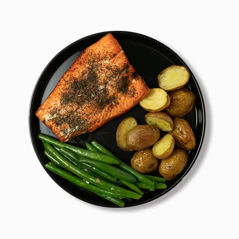 Wild Caught Salmon with Roasted Potatoes and Garlic Green Beans