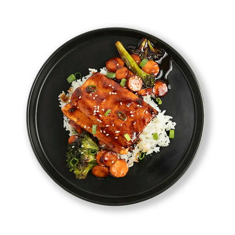 Wild Caught Teriyaki Salmon with Rice and Mixed Vegetable