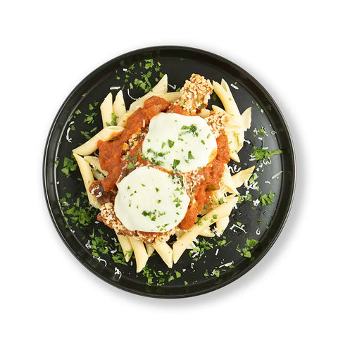 Oven Baked Chicken Parmesan over Chickpea Pasta