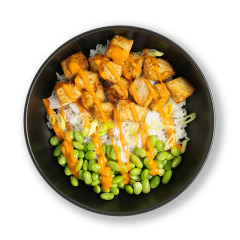 Spicy Siracha Tofu with Edamame and Rice
